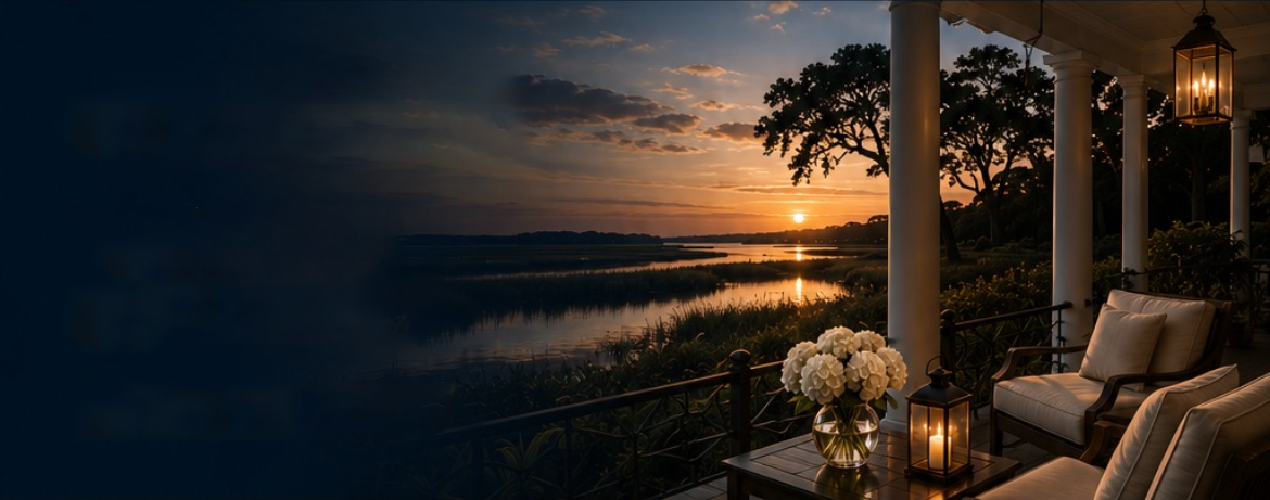Calm waterfront at sunset